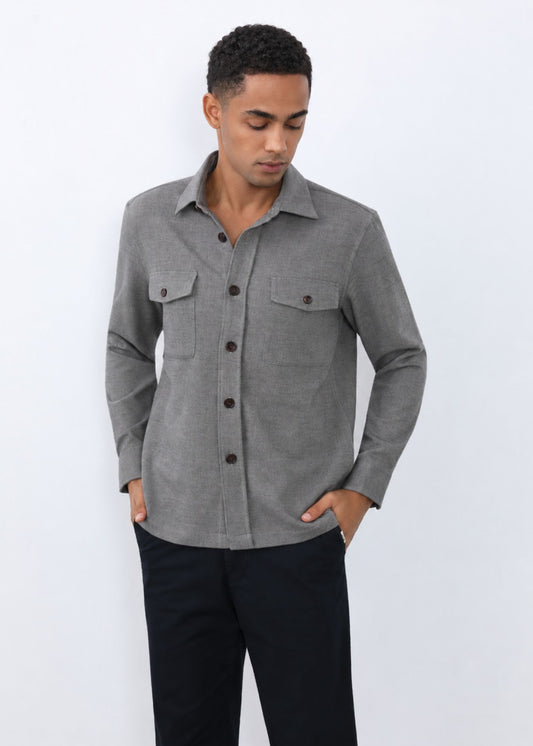 Double Pocket Wool Blend Over Shirt in Grey