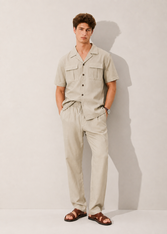 Relaxed Collar Top with Chest Pockets - Khaki