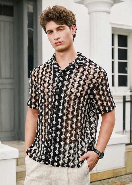 Relaxed Knitted Cotton-Blend Summer Shirt - Black