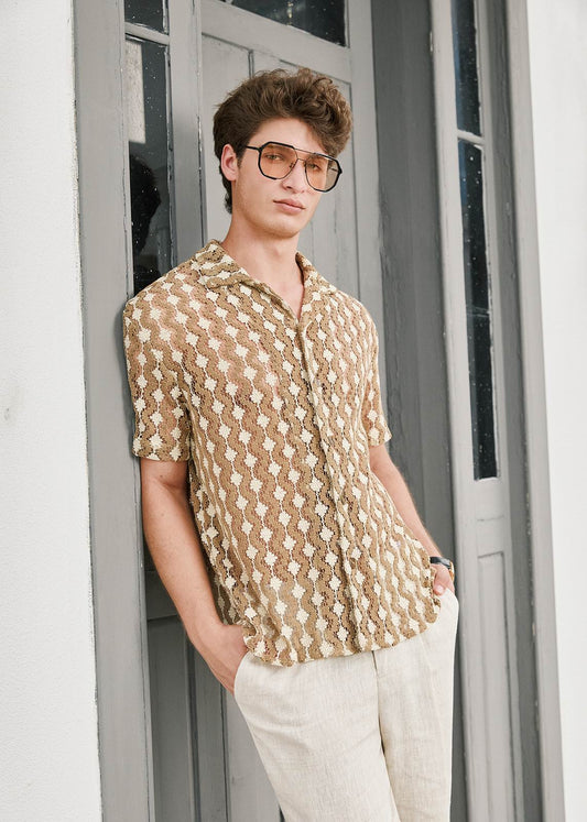 Relaxed Knitted Cotton-Blend Summer Shirt - Khaki