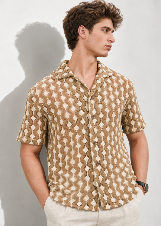 Relaxed Knitted Cotton-Blend Summer Shirt - Khaki