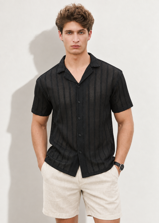 Men's Vertical Striped Polo Shirt - Black