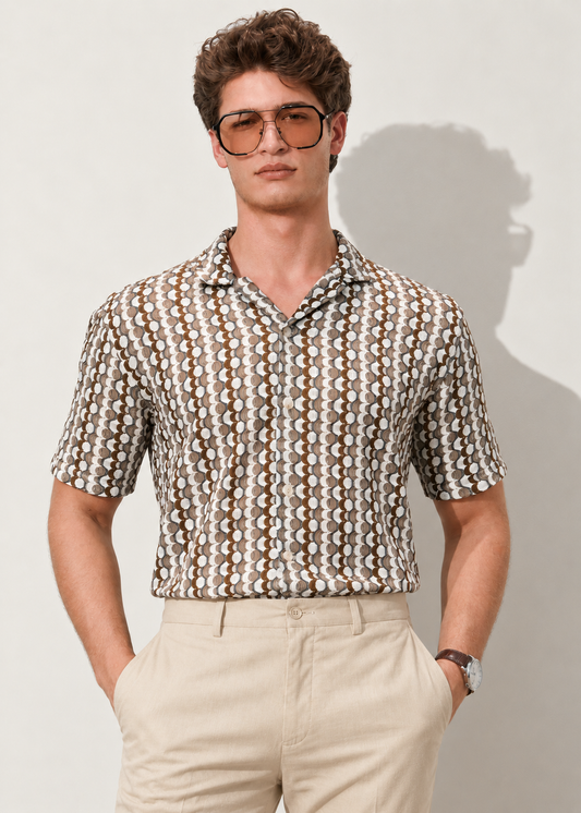 Vintage Style Button Down Flat-Knit Shirt - Multi Geo Print