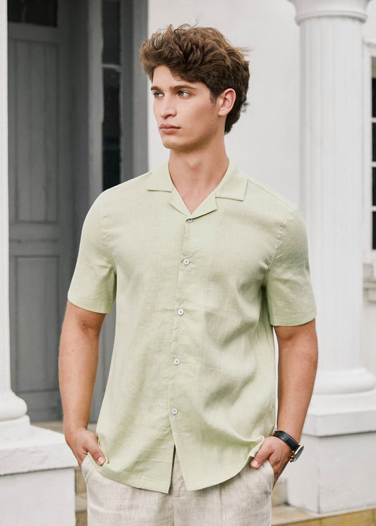 Men's Premium Linen Shirt with short sleeves – Pastel Green