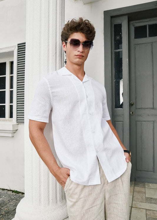 Men's Premium Linen Shirt with short sleeves – White