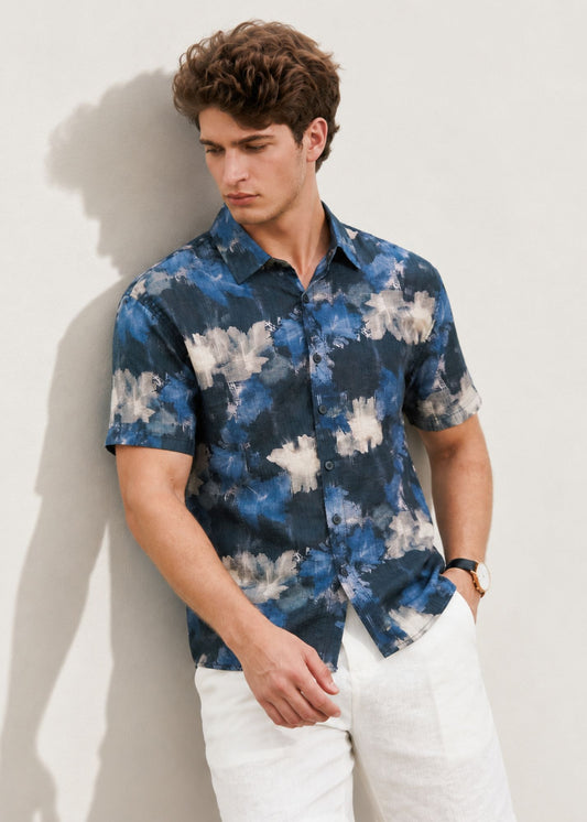 Summer Casual Printed Pattern Shirt in Navy