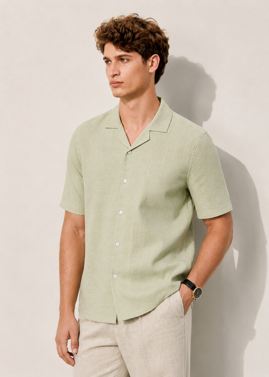 Men's Premium Linen Shirt with short sleeves – Pastel Green