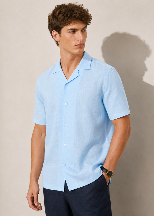 Men's Premium Linen Shirt with short sleeves – Sky Blue