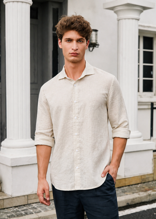 Men's Premium Linen Shirt – Beige