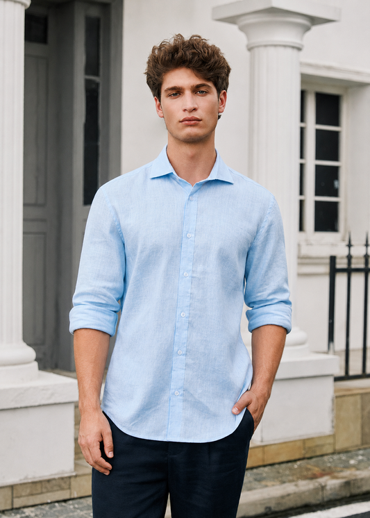 Men's Premium Linen Shirt – Sky Blue