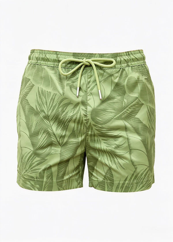 Shorter Length Palm Green Print Swim Shorts with Drawcord