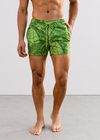 Shorter Length Palm Green Print Swim Shorts with Drawcord