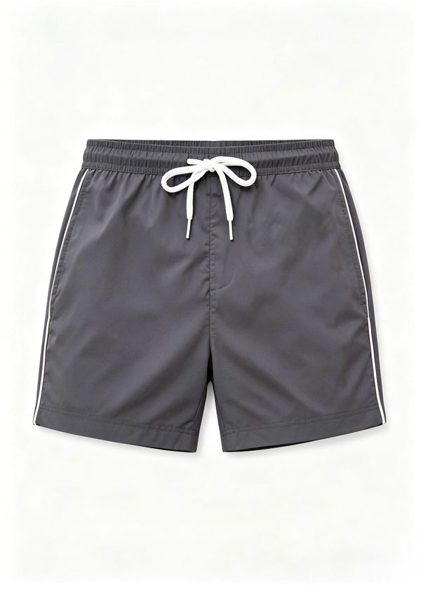 Shorter Length Dark Grey  Plain Tailored Swim Shorts with Contrast Piping