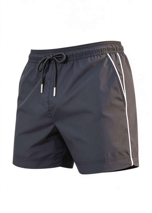 Black Plain Tailored Swim Shorts with Contrast Piping