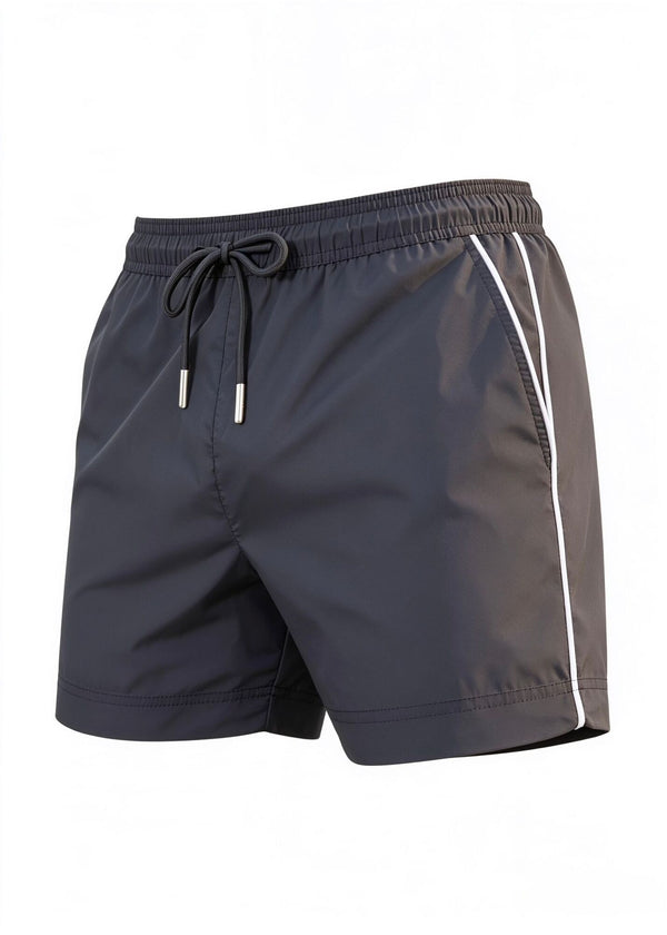 Black Plain Tailored Swim Shorts with Contrast Piping