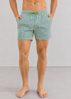 Mid Length White Green Polka Dot Swim Shorts with Drawcord