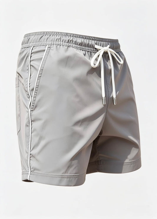 Grey Plain Tailored Swim Shorts with Contrast Piping