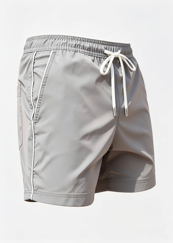 Grey Plain Tailored Swim Shorts with Contrast Piping