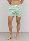 Mid Length Light Green Wave Print Swim Shorts