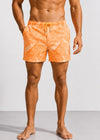 Mid Length Drawcord Swim Shorts in Orange Palm Print
