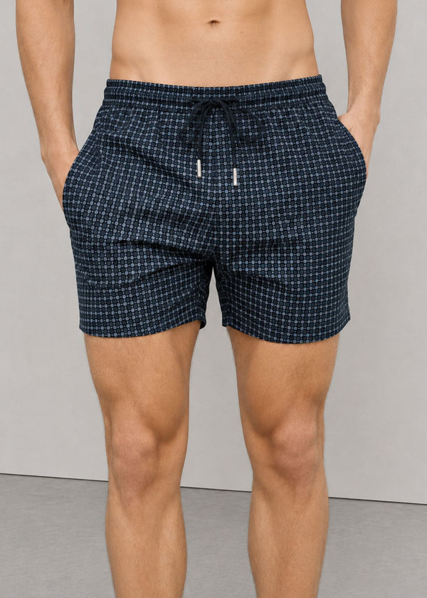 Mid Length Black Polka Dot Swim Shorts  with Drawcord