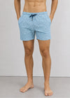 Mid Length White Teal Polka Dot Swim Shorts with Drawcord