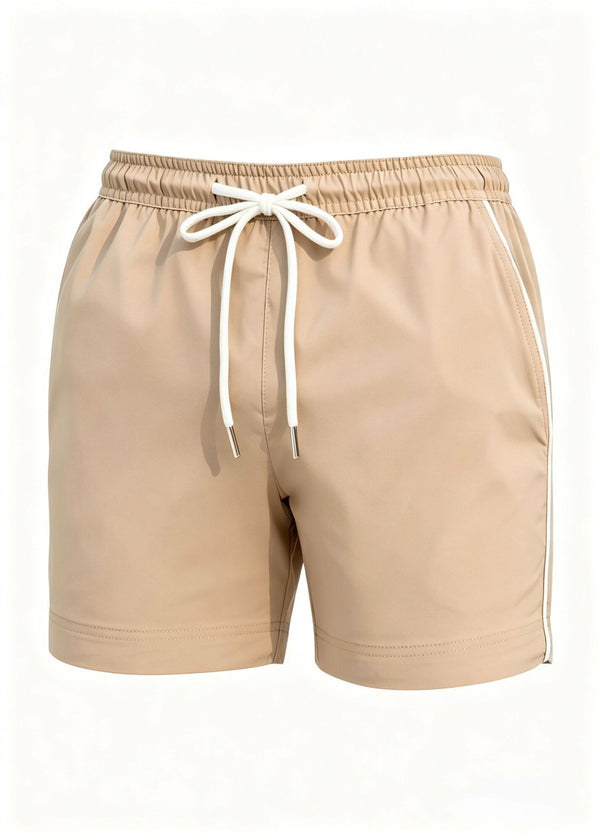Mocha Plain Tailored Swim Shorts with Contrast Piping