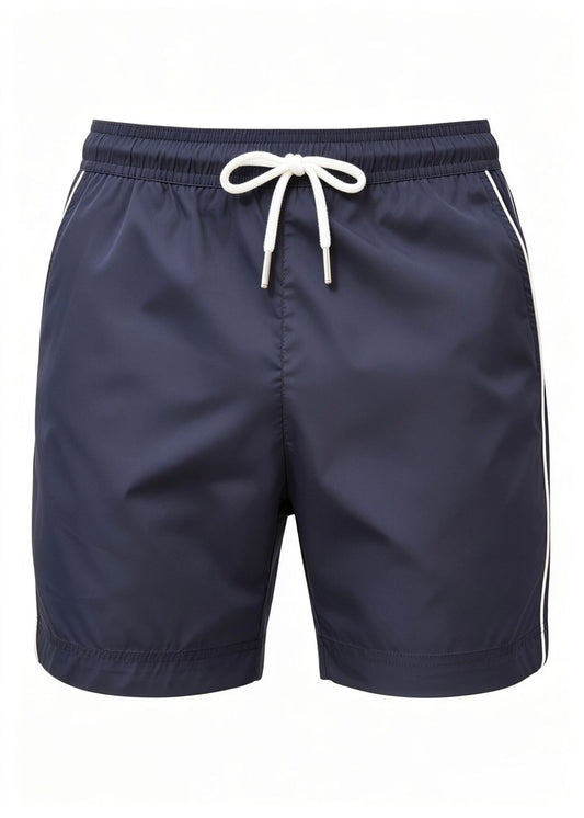 Navy Plain Tailored Swim Shorts with Contrast Piping