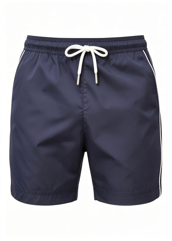 Navy Plain Tailored Swim Shorts with Contrast Piping