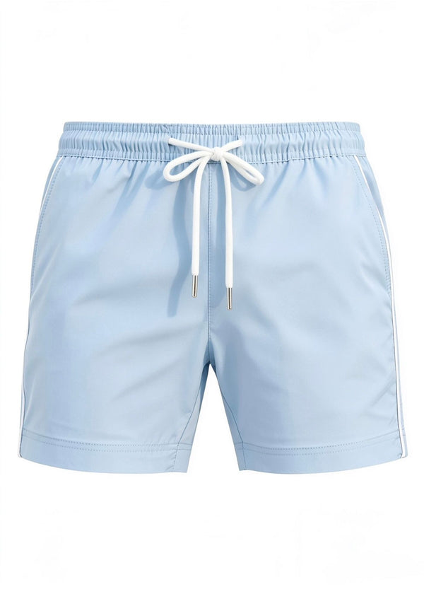 Light Blue Plain Tailored Swim Shorts with Contrast Piping