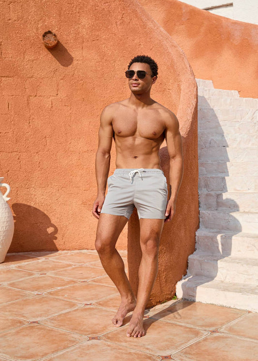 Grey Tailored Swim Shorts with Contrast Piping