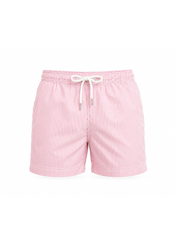 Long Length White Coral Stripe Swim Shorts