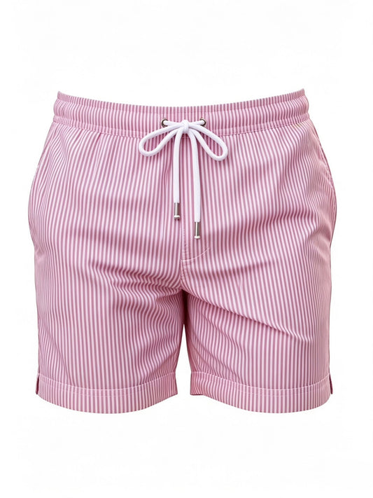 Long Length White Coral Stripe Swim Shorts