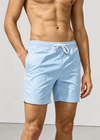 Long Length White Light Blue Stripe Swim Shorts