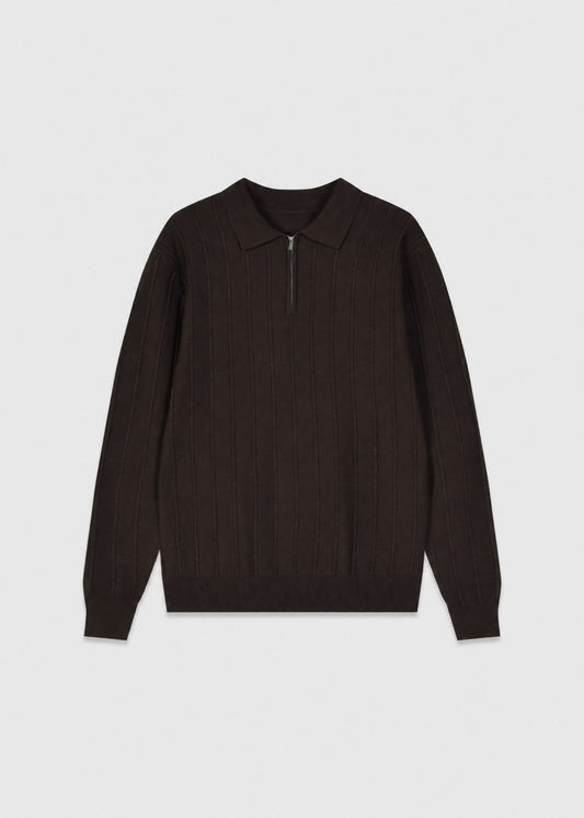 Stitch Detail Half-Zip Jumper in Dark Brown