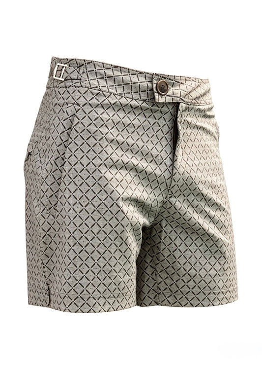 Long Length Brown Geometric Print Swim Shorts