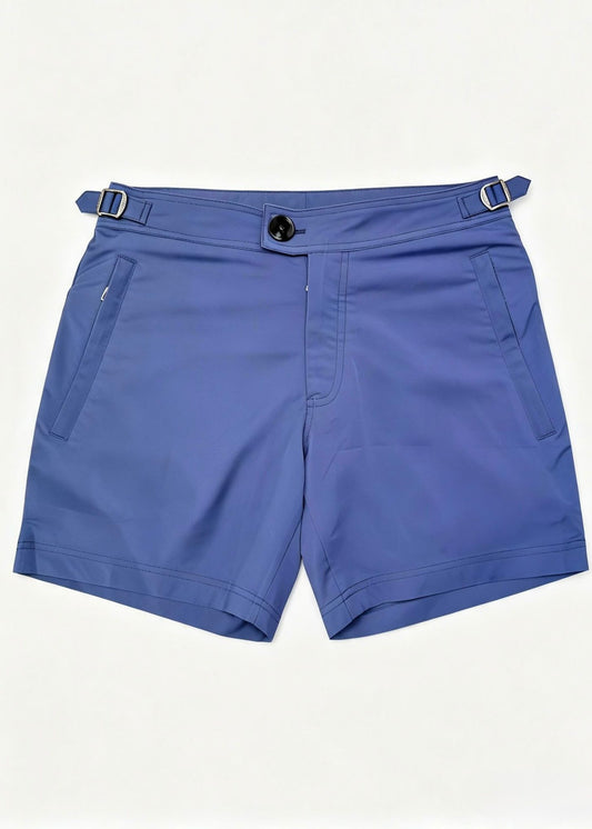 Classic Plain Atlantic Blue Long Length Swim Shorts With Adjustable Waist