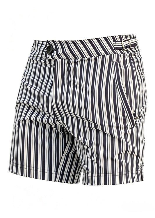 Long Length Black & White Stripe Swim Shorts