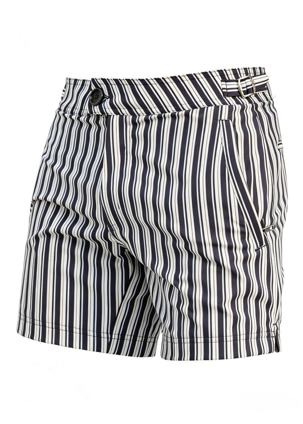 Long Length Black & White Stripe Swim Shorts