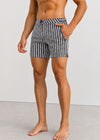 Long Length Black & White Stripe Swim Shorts