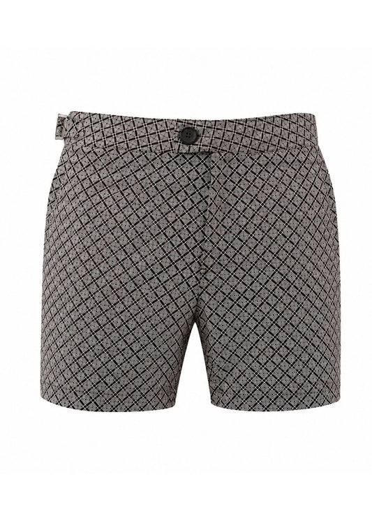 Long Length Brown Geometric Print Swim Shorts