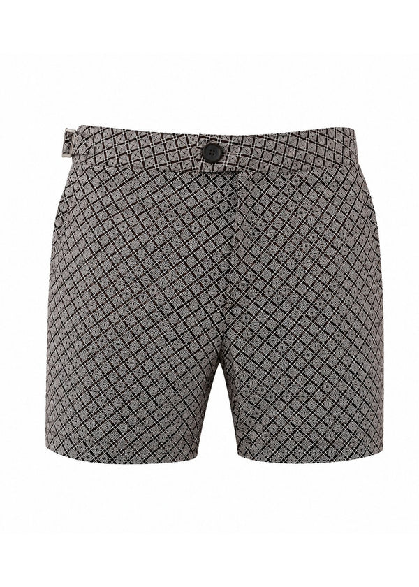 Long Length Brown Geometric Print Swim Shorts