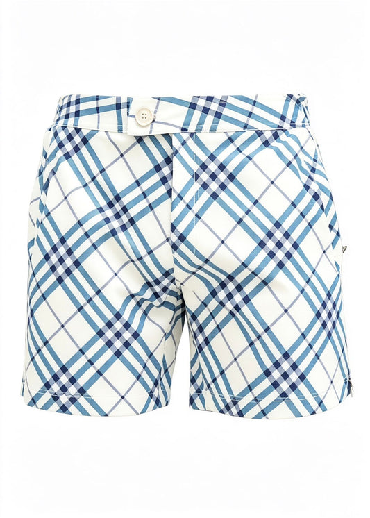 Long Length White Checkered Swim Shorts