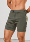 Classic Plain Olive Khaki Long Length Swim Shorts With Adjustable Waist