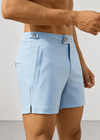 Classic Plain Light Blue Long Length Swim Shorts With Adjustable Waist