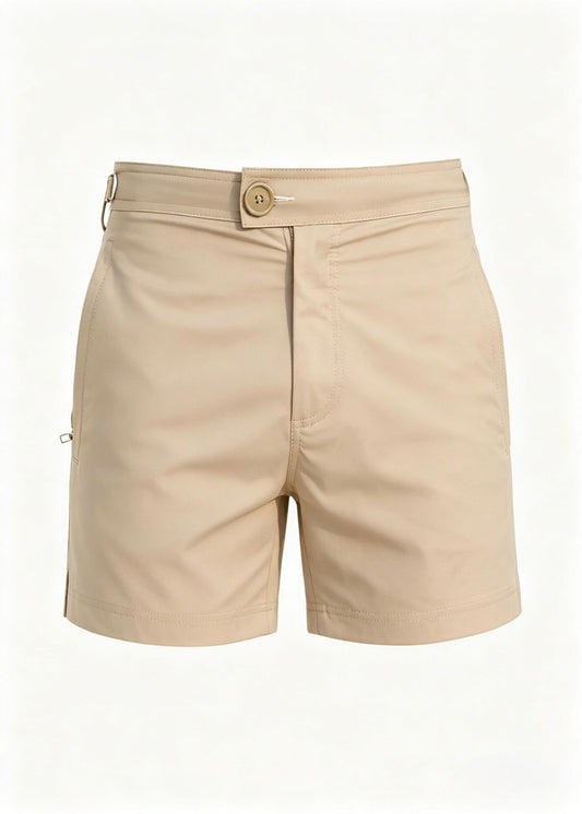 Classic Plain Mocha Long Length Swim Shorts With Adjustable Waist