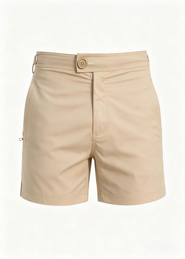 Classic Plain Mocha Long Length Swim Shorts With Adjustable Waist