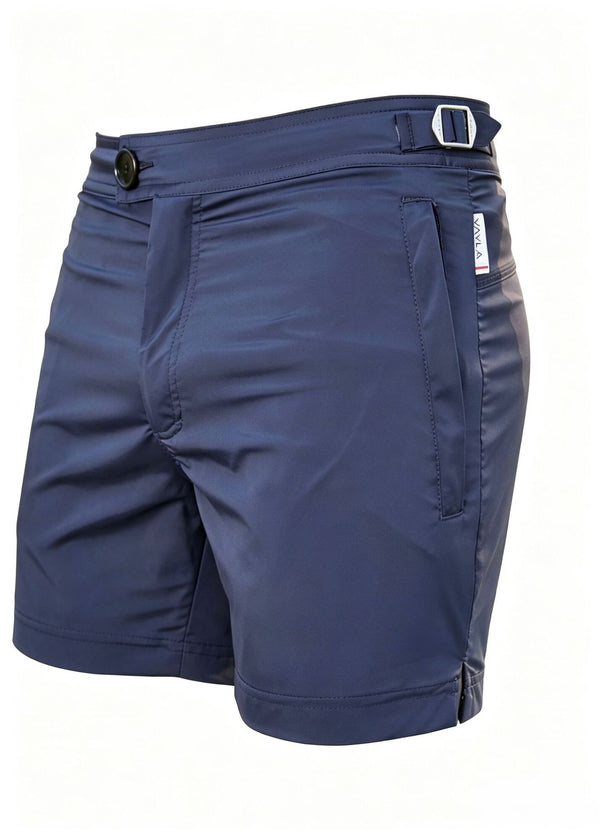 Classic Plain Navy Long Length Swim Shorts With Adjustable Waist
