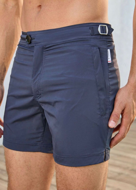 Classic Plain Navy Long Length Swim Shorts With Adjustable Waist