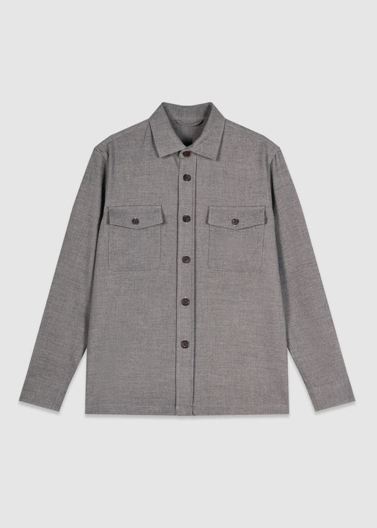 Double Pocket Wool Blend Over Shirt in Grey
